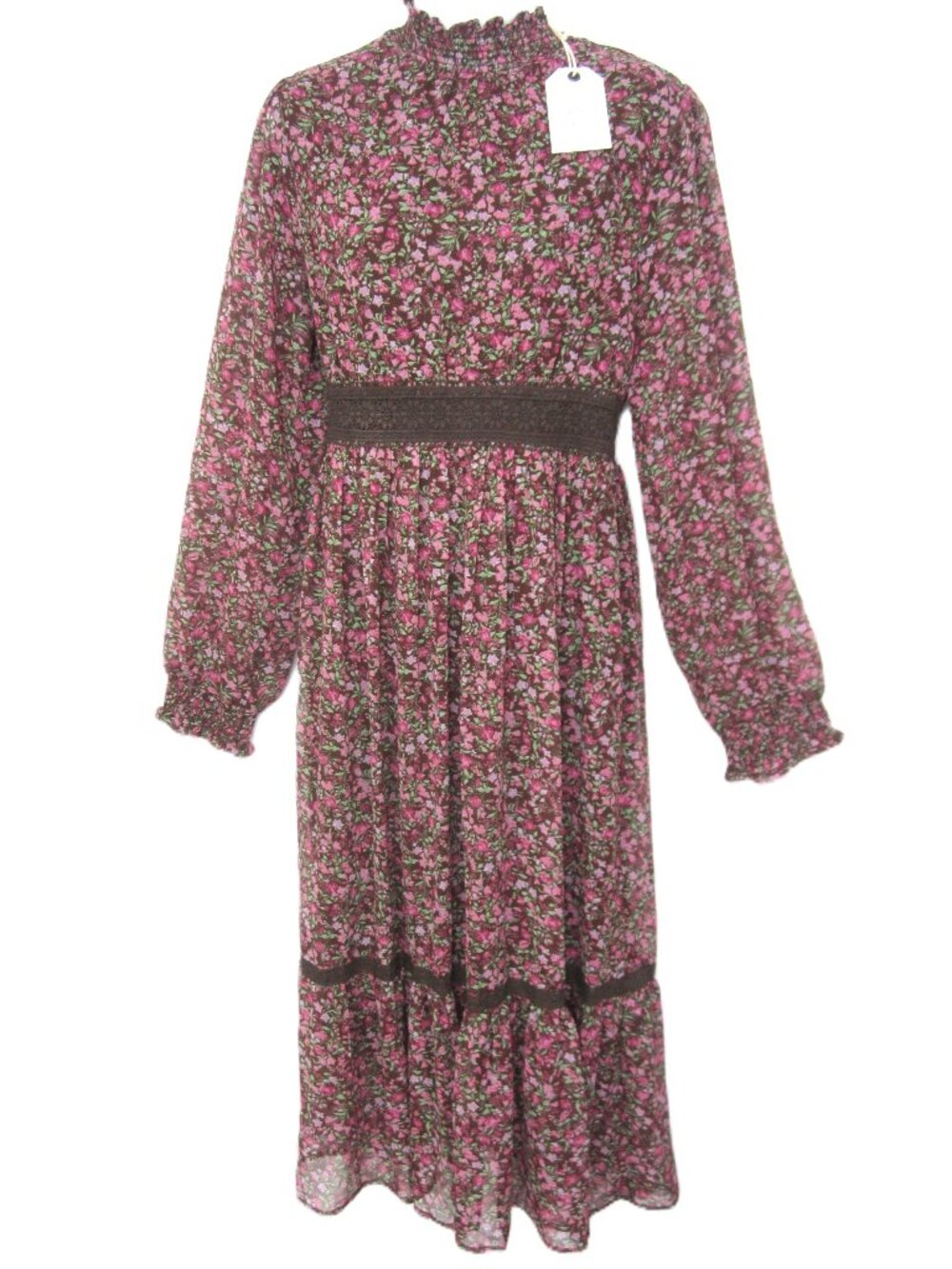Cottage Chicks Size M NEW Cottagecore Prairie Dress Floral Print Burgundy